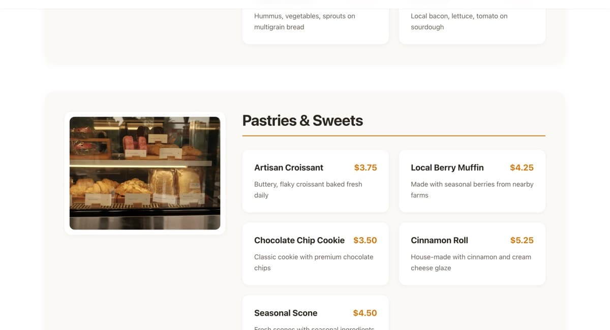 West Village Café — page section